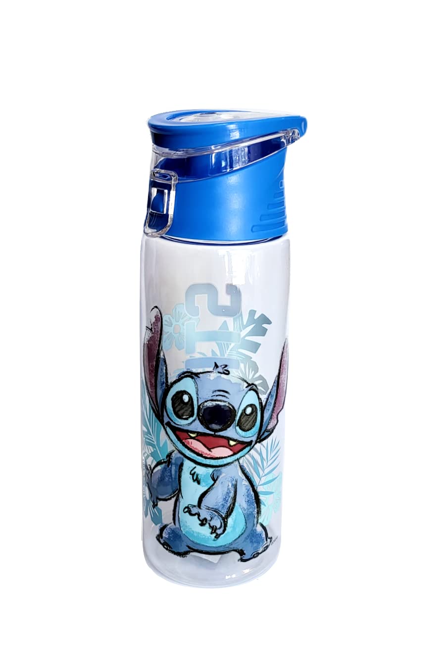Botella Con Tapa Abatible Disney Uh Oh Stitch Transparente Con Tapa Azul, 350 Ml - Venta Internacional. $735