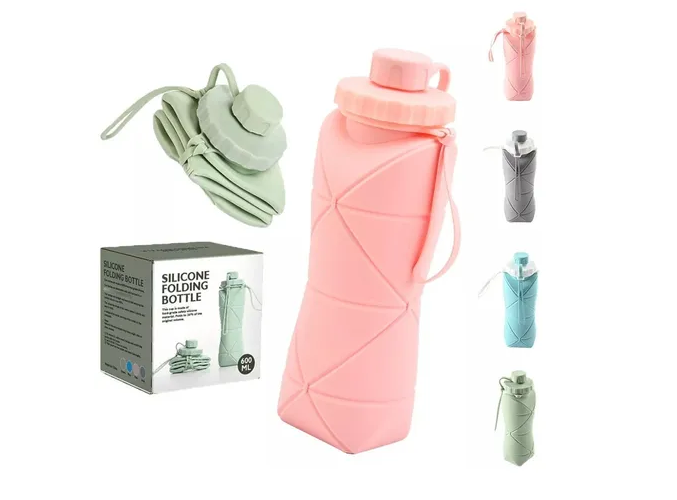 Termo Xtellar Rosa 600ml Silicona Plegable, Perfecto Para Viajar Y Deportes