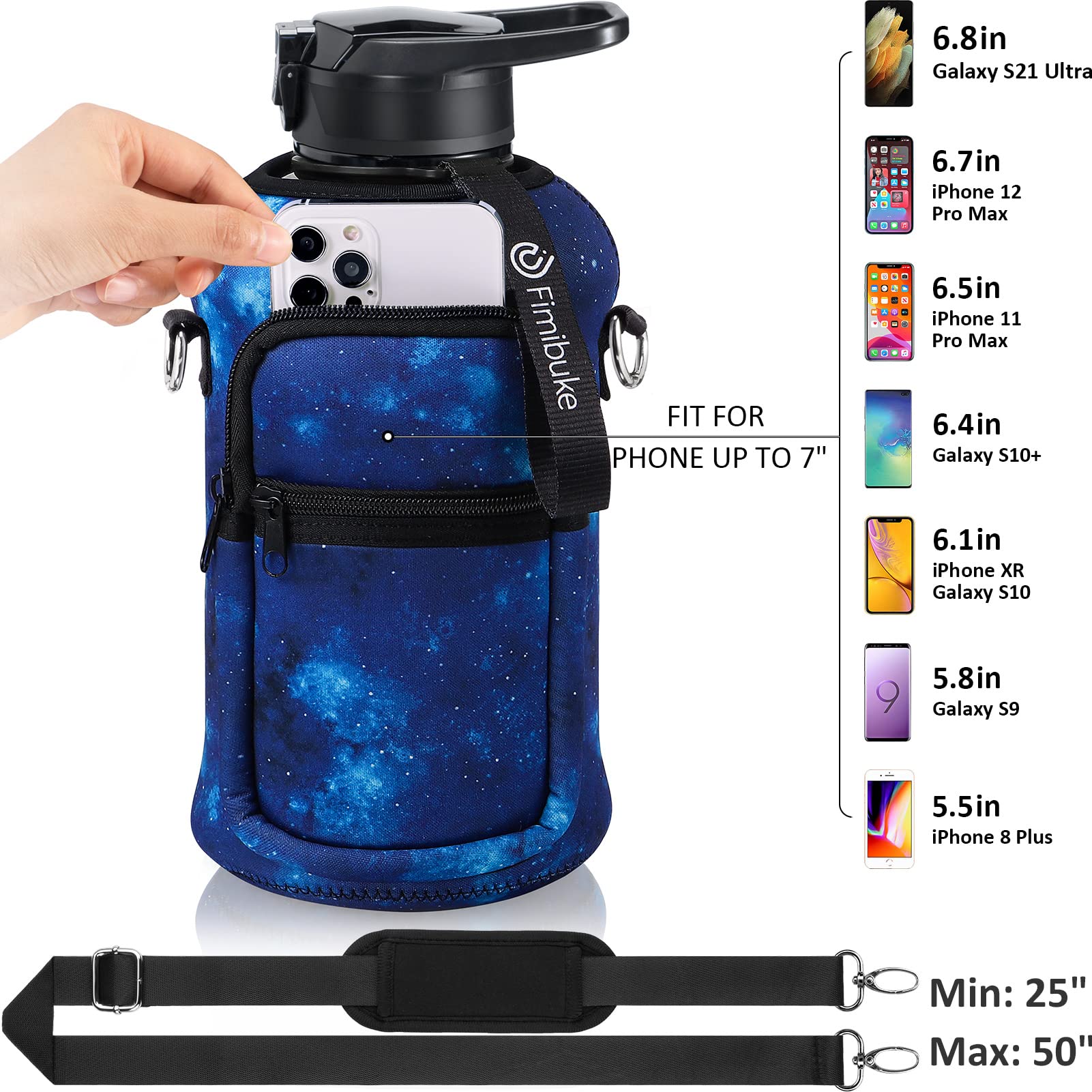 Foto 3 pulgar | Botella De Agua Fimibuke De Medio Galón Con Funda De 1,9 L Con Asa - Venta Internacional.