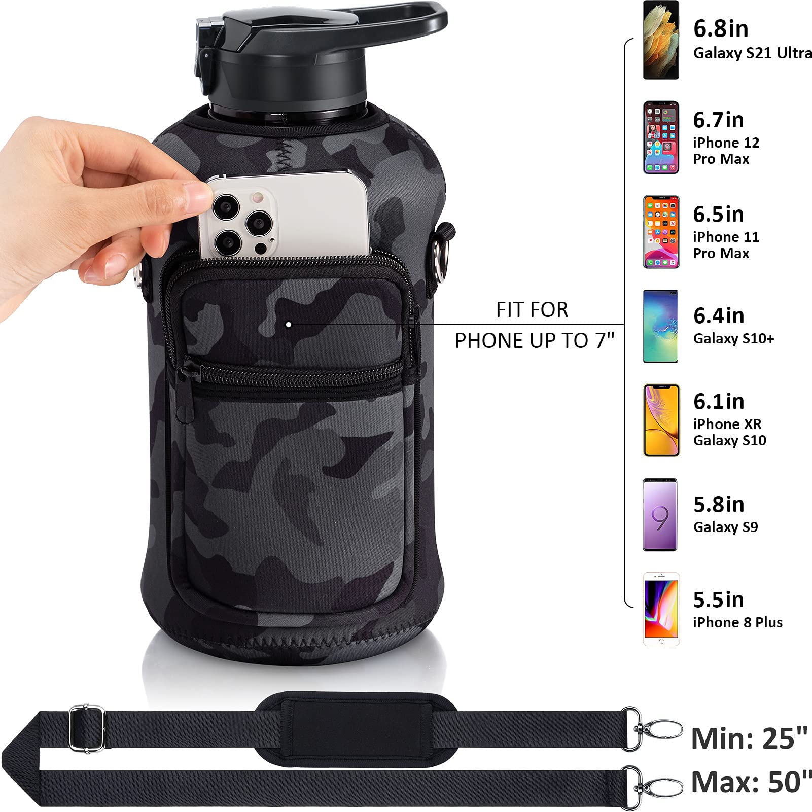 Foto 3 pulgar | Botella De Agua Fimibuke De Medio Galón Con Funda De 1,9 L Con Asa - Venta Internacional.
