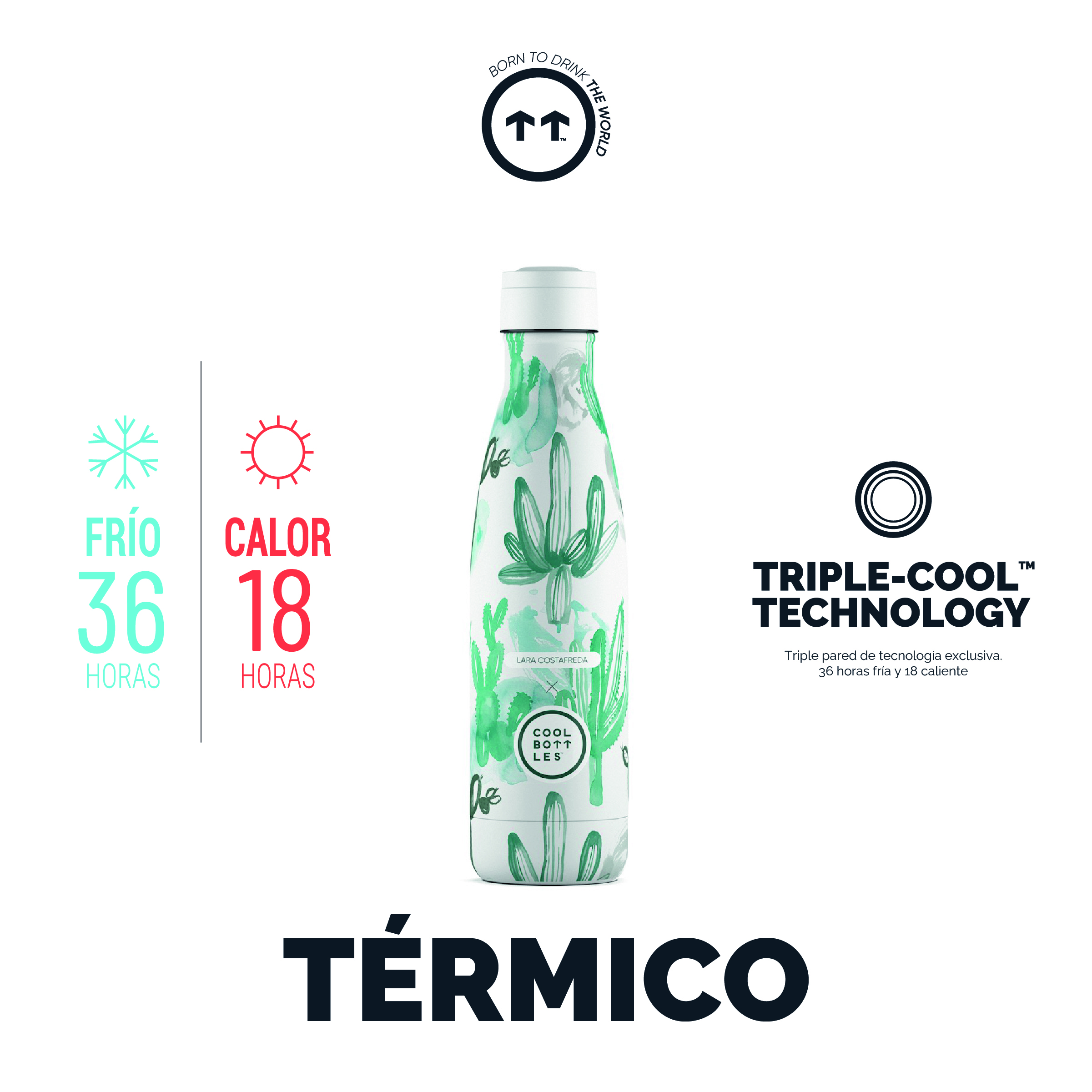 Foto 3 pulgar | Botella Para Agua Cool Bottles Xclusive! Watercolor Cactus 500 Ml