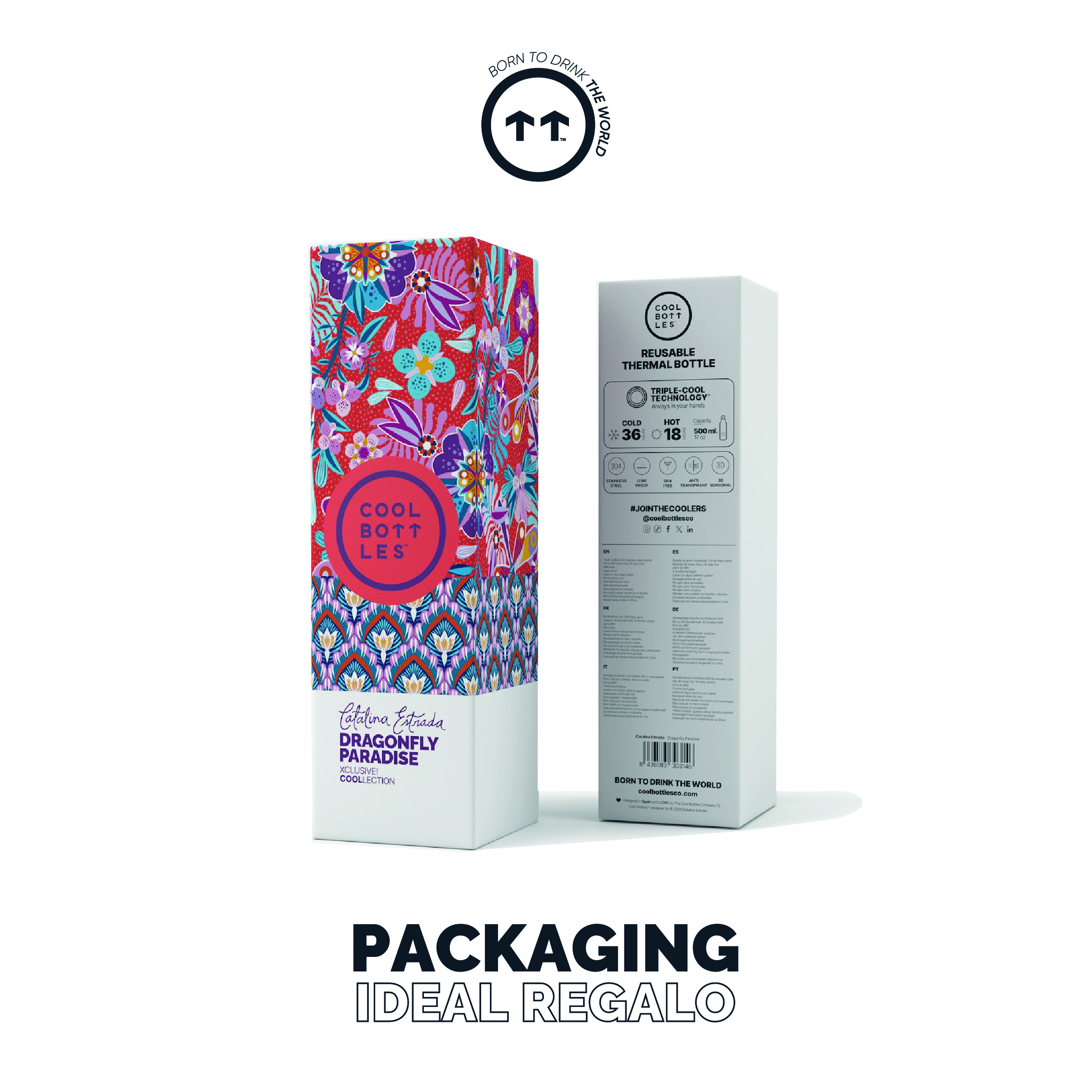 Foto 8 pulgar | Botella Para Agua Cool Bottles Xclusive! Dragonfly Paradise 500 Ml