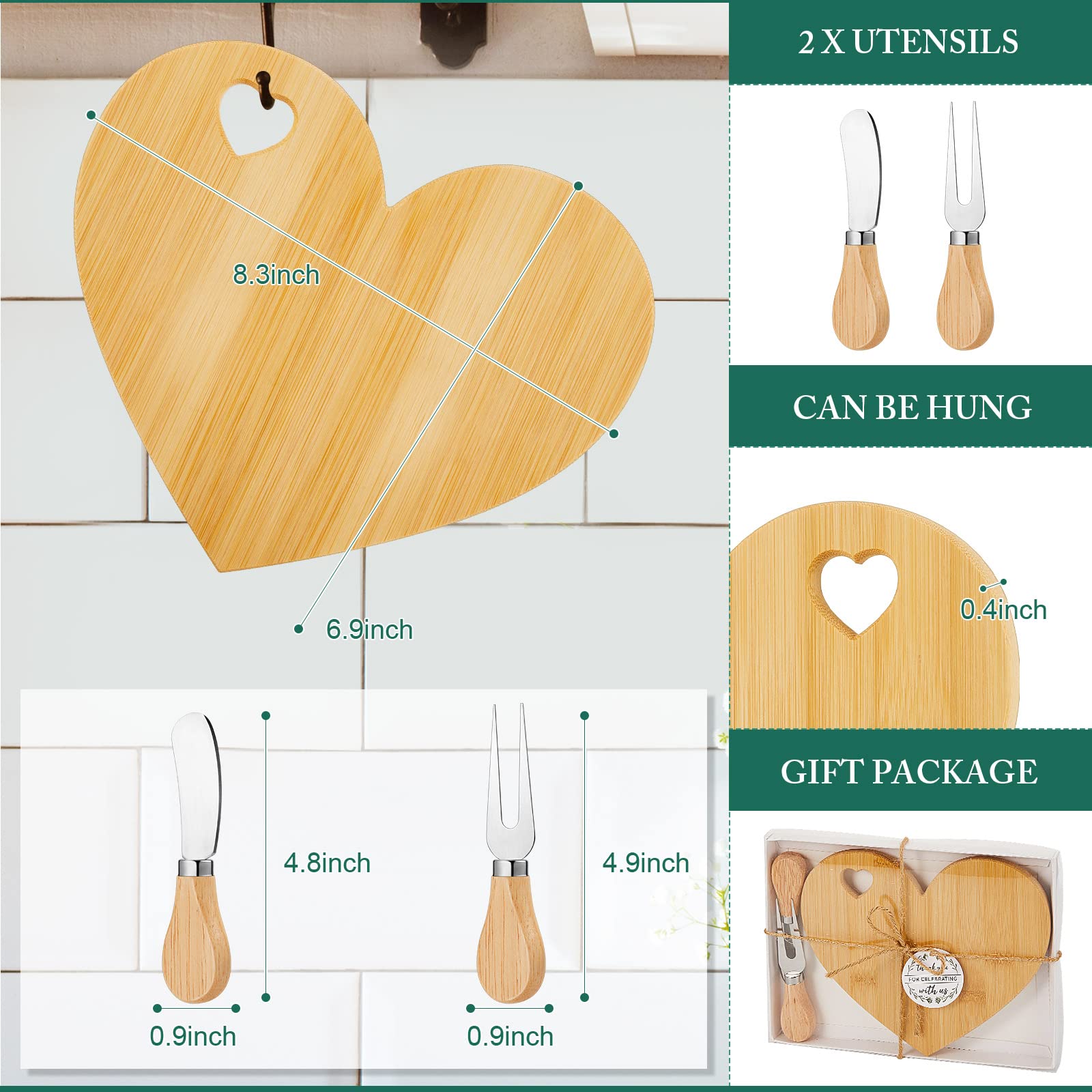 Foto 2 | Juego De Tablas Para Quesos Patelai Bridal Shower En Forma De Corazón, Madera - Venta Internacional.