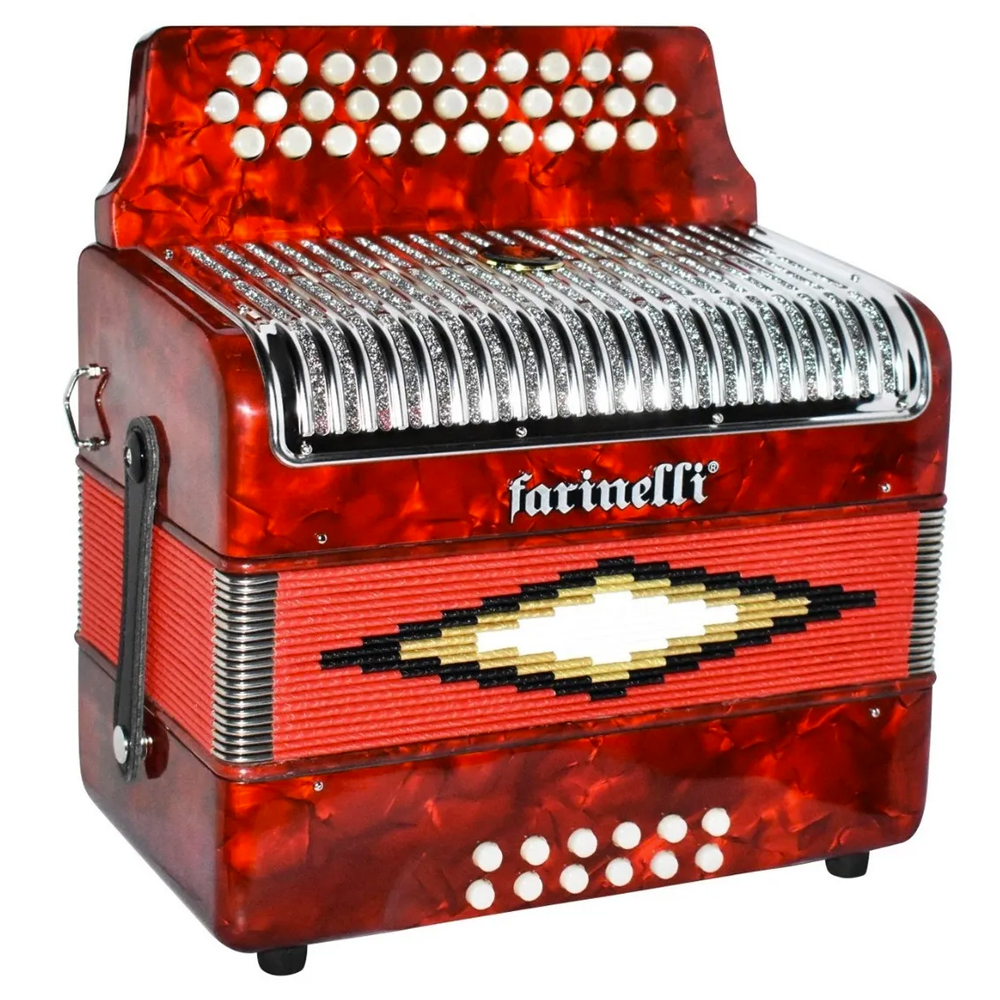 Acordeón de Botones en Tono Sol Farinelli Rojo con Parrilla de Metal