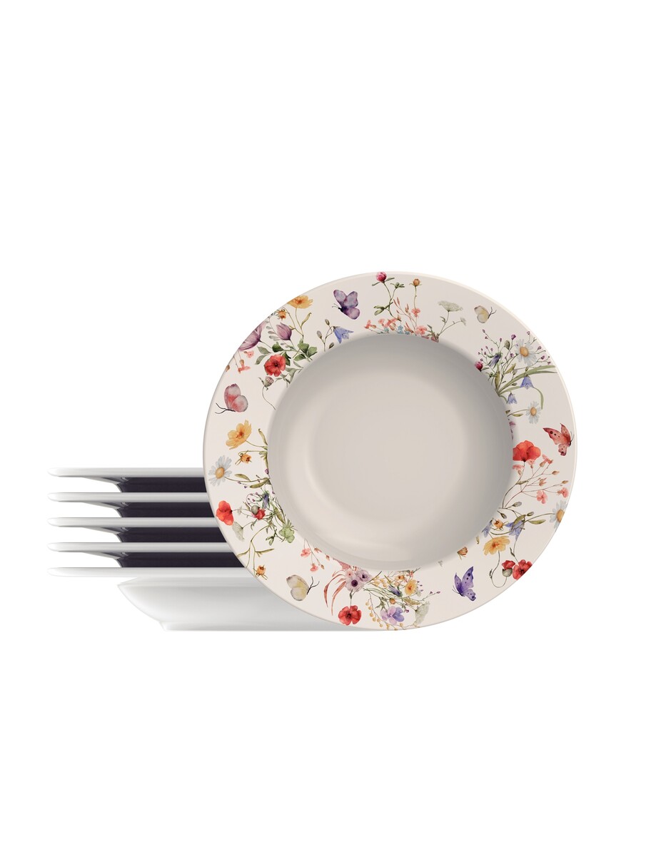 Platos Hondos de Porcelana Tramontina Decoradado Floral 6 Piezas