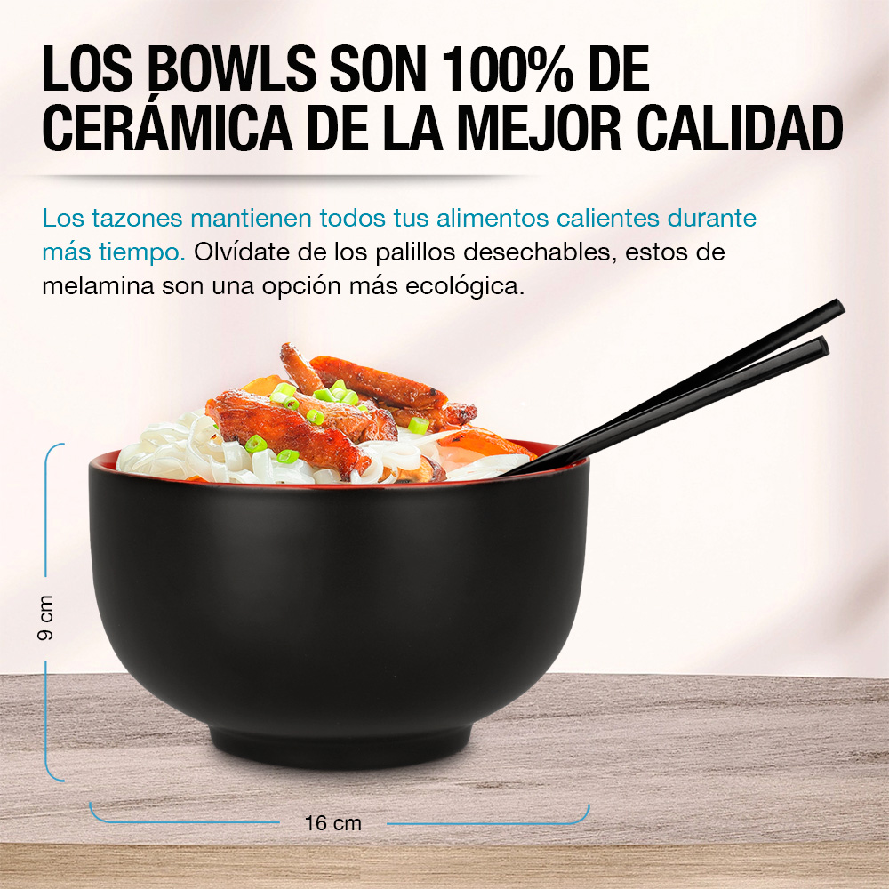 Foto 4 | Platos Hondos de Cerámica para Ramen Noodles Palillos 4 Pz Casa Litus color Negro 83512-bl