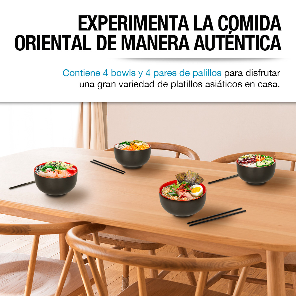 Foto 6 | Platos Hondos de Cerámica para Ramen Noodles Palillos 4 Pz Casa Litus color Negro 83512-bl