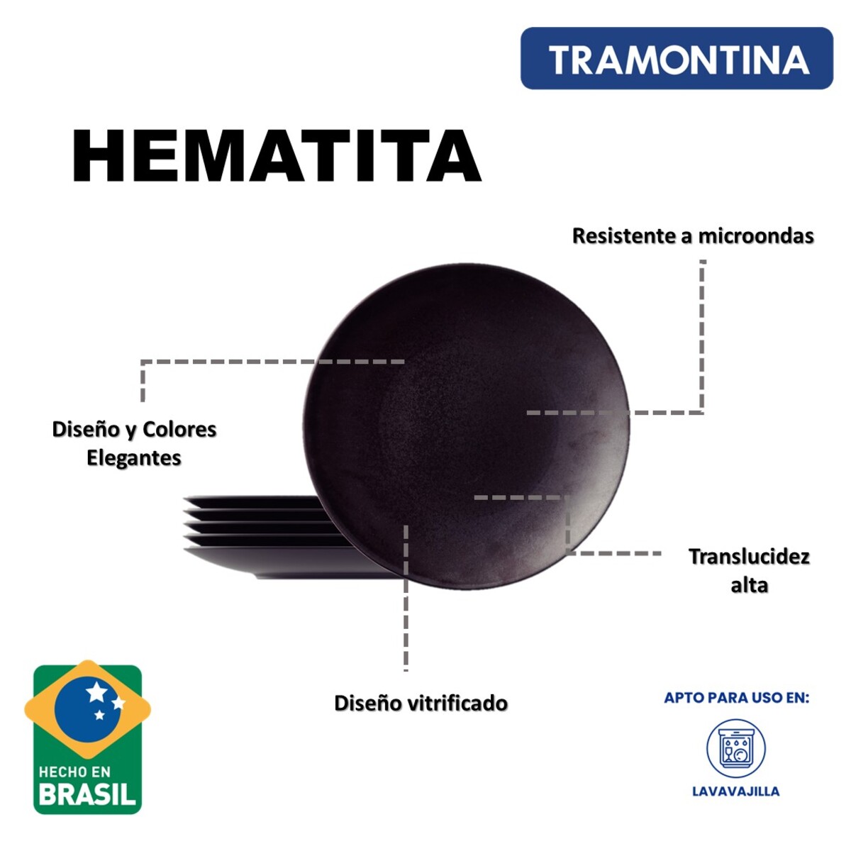 Foto 4 | Juego de Platos Hondos Tramontina Hematita 6 Piezas 22 cm