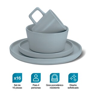 Foto 2 | Juego de Vajilla de Gris para 4 Personas 16 Piezas