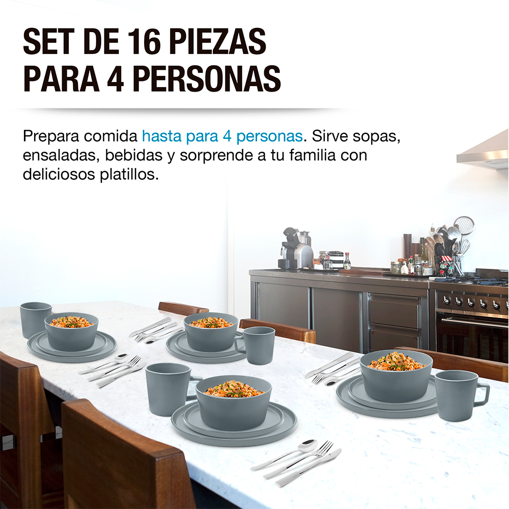 Foto 6 pulgar | Juego de Vajilla de Gris para 4 Personas 16 Piezas