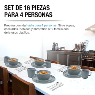 Foto 5 | Juego de Vajilla de Gris para 4 Personas 16 Piezas