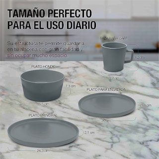 Foto 6 | Juego de Vajilla de Gris para 4 Personas 16 Piezas