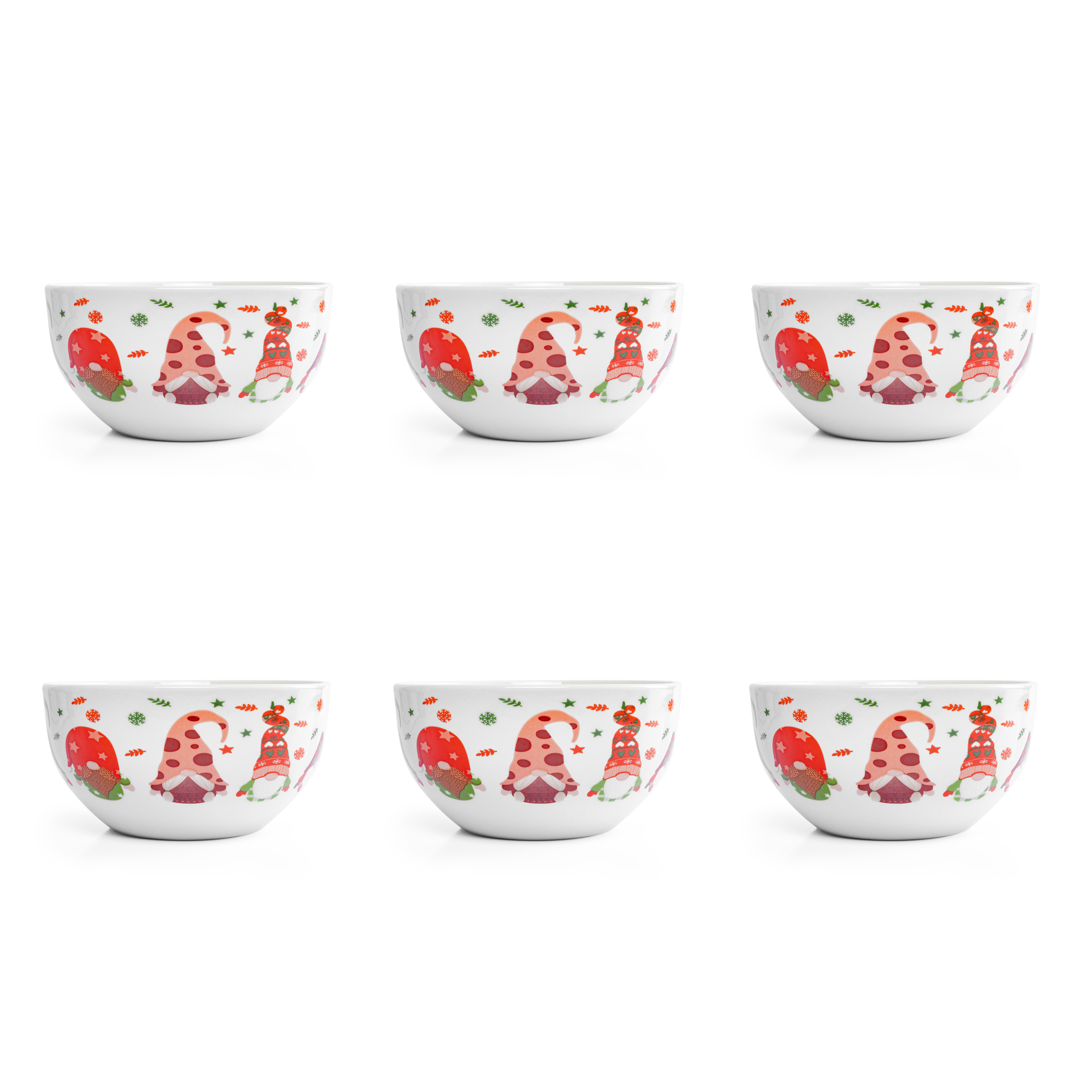 Juego de 6 Bowls de Porcelana Crown Baccara Calgary de 570 ml para Navidad