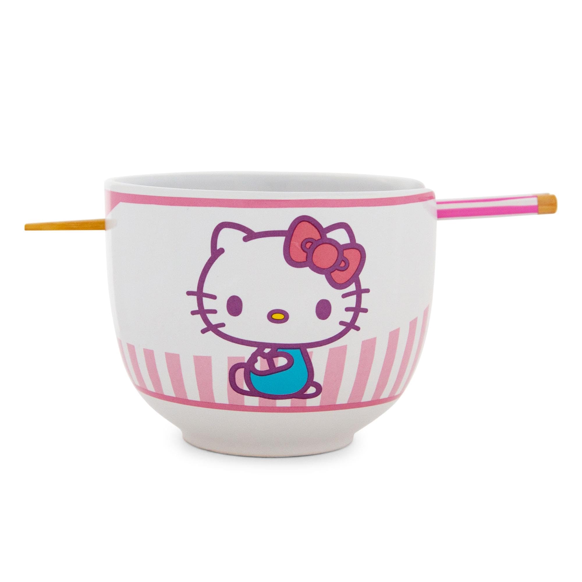 Foto 2 pulgar | Cuenco Para Ramen Sanrio Hello Kitty Tokyo Con Rayas Rosas Y Palillos - Venta Internacional.