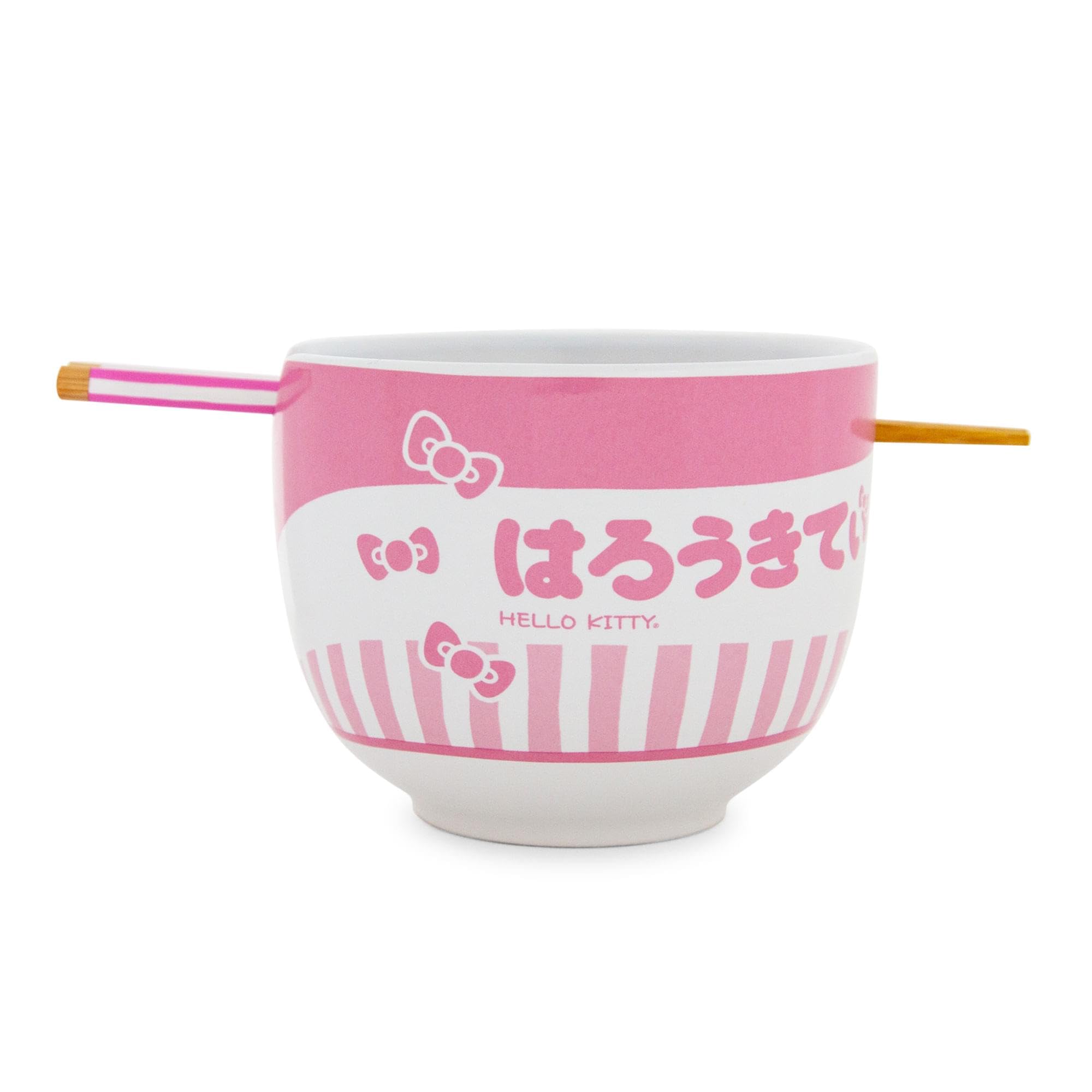 Foto 3 pulgar | Cuenco Para Ramen Sanrio Hello Kitty Tokyo Con Rayas Rosas Y Palillos - Venta Internacional.