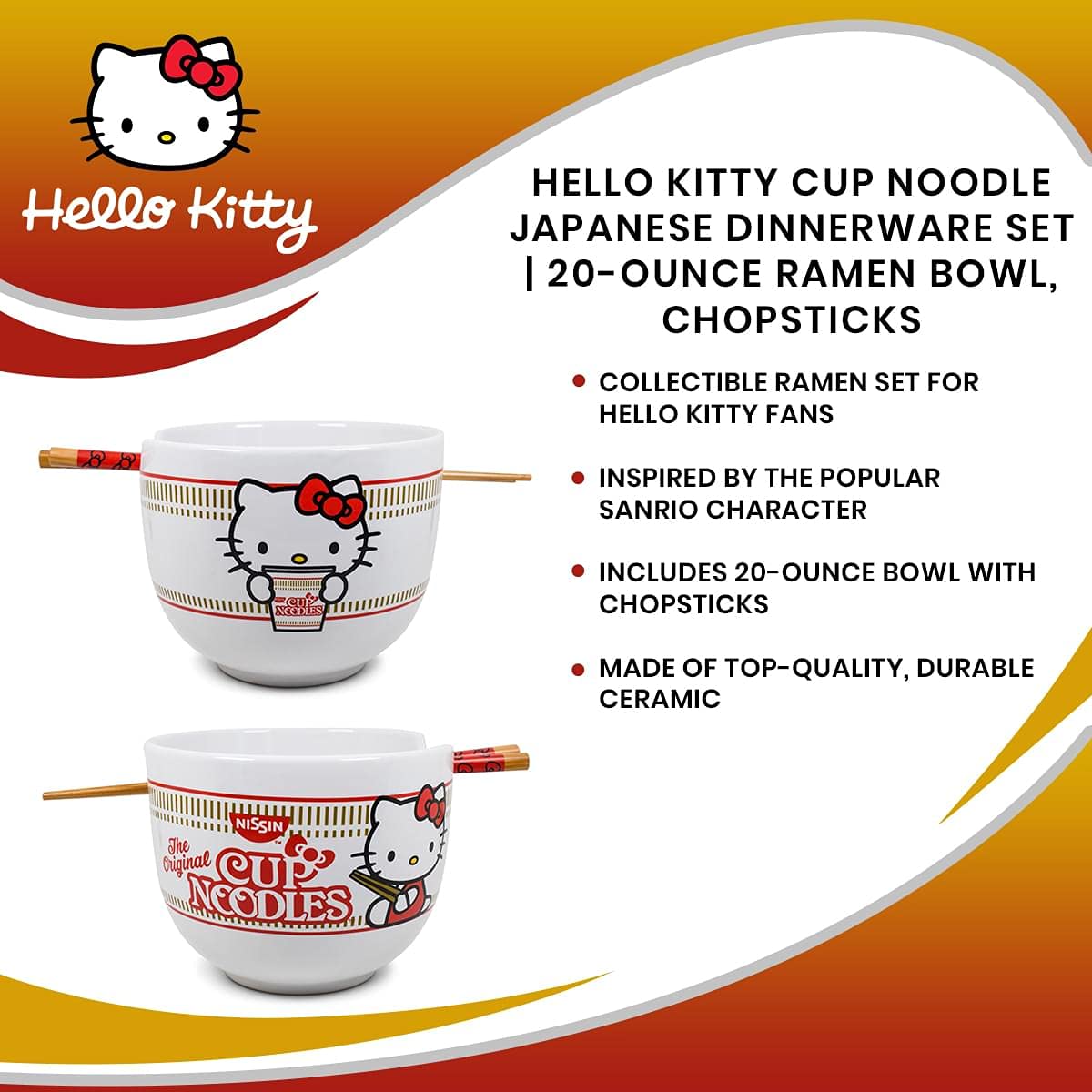 Foto 8 pulgar | Juego De Vajilla Silver Buffalo Hello Kitty Cup Noodles - Venta Internacional.