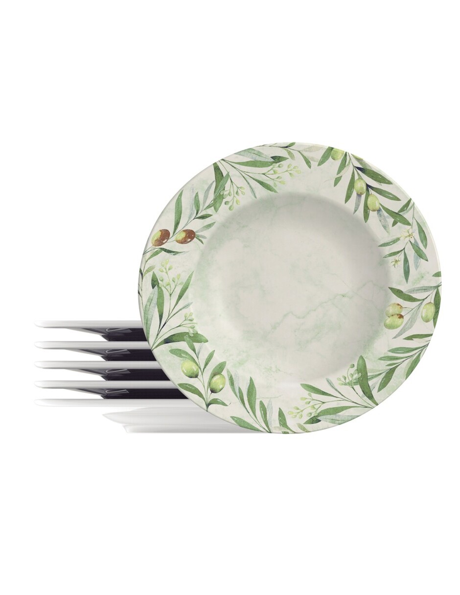 Juego de Platos Llanos Tramontina 96950010 Oliva Porcelana Decorada 6 Piezas