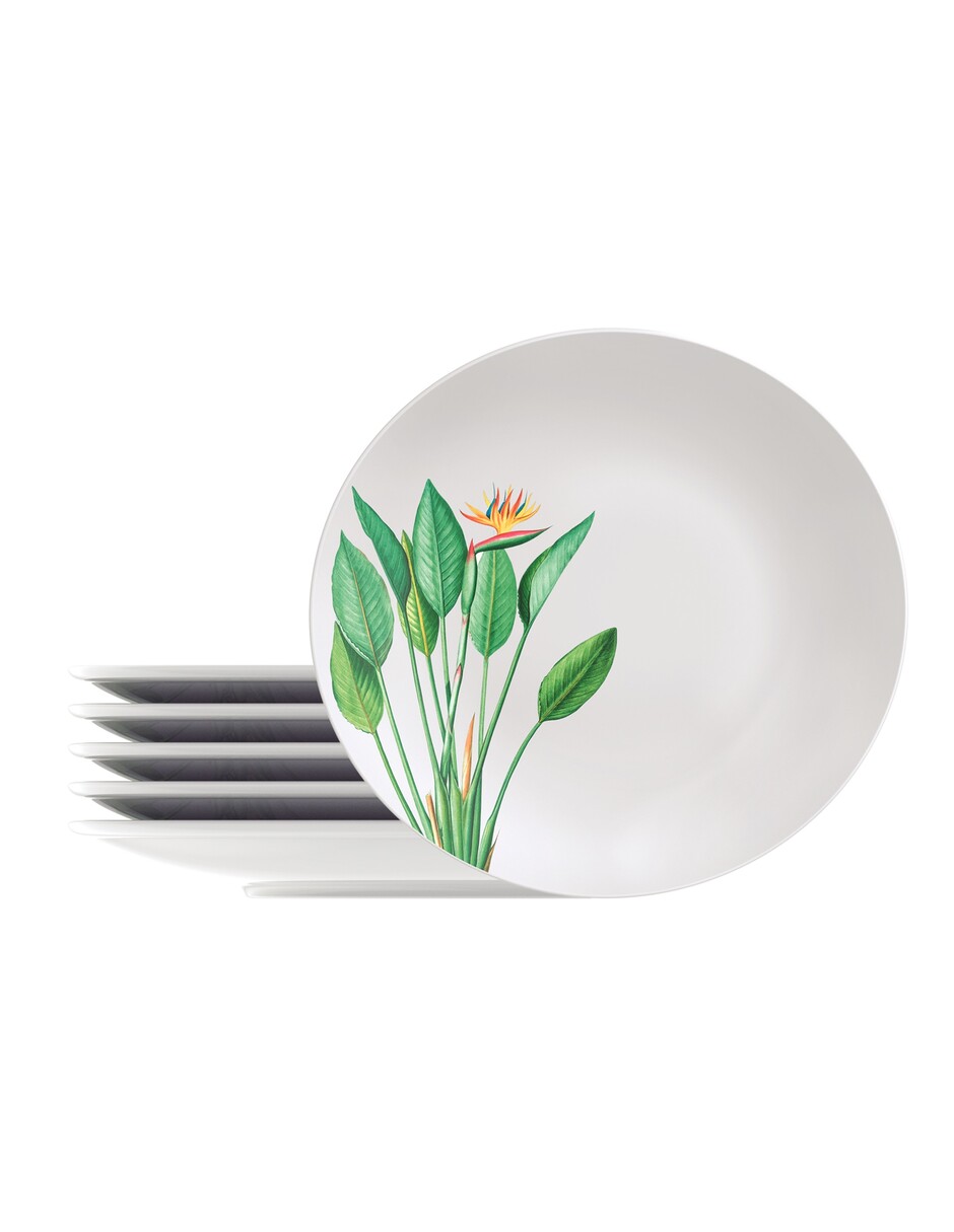 Juego de Platos Llanos Tramontina Graziela de Porcelana Decorada 6 Piezas