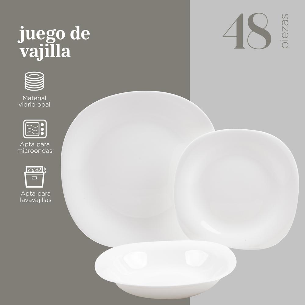 Foto 4 pulgar | Vajilla ColorHome Opal 48 Piezas Blanca Cuadrada