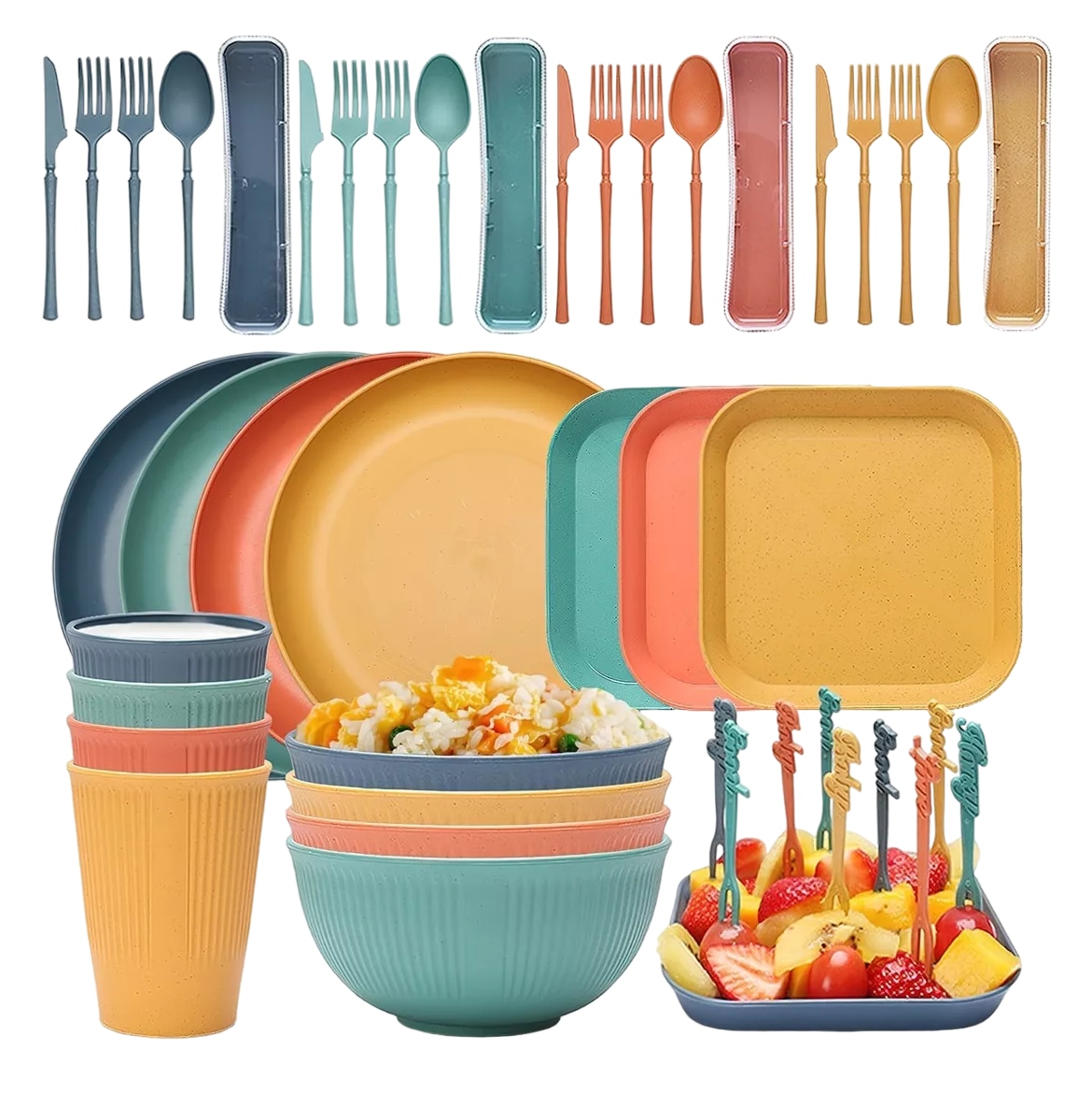 Vajilla para 4 Personas + 12 Tenedor de Frutas 36 Piezas Multicolor $829