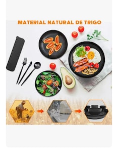 Foto 2 | 40pcs Vajilla Juego Cocina Paja Trigo Plato Tazas Kit Negro