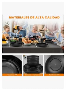 Foto 3 | 40pcs Vajilla Juego Cocina Paja Trigo Plato Tazas Kit Negro