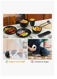 Foto 4 | 40pcs Vajilla Juego Cocina Paja Trigo Plato Tazas Kit Negro