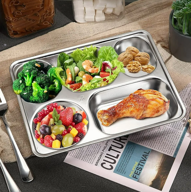 Foto 4 | Xtellar Plato De Acero Inoxidable De Lujo Con 5 Compartimentos Para Comidas Equilibradas - Set De 3 Piezas