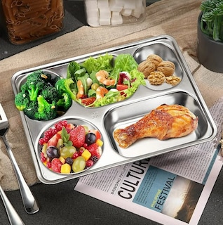 Foto 4 | Xtellar Plato De Acero Inoxidable De Lujo Con 5 Compartimentos Para Comidas Equilibradas - Set De 3 Piezas