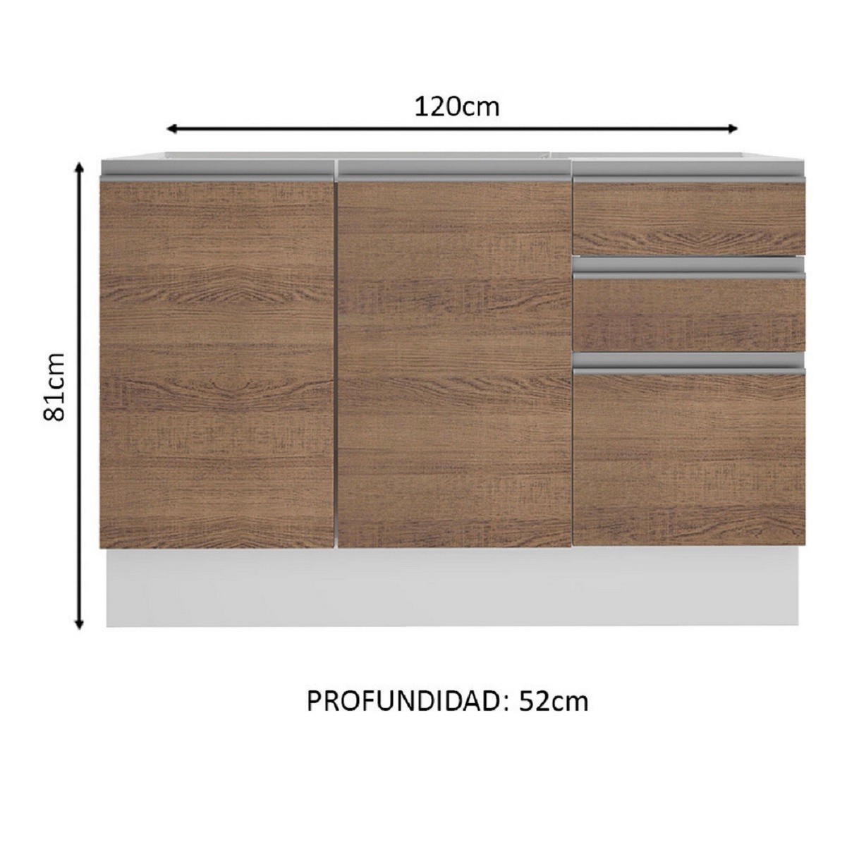 Foto 3 | Mueble de Cocina MADESA G241249BGL color Marrón 3 Cajones 2 Puertas 120 CM