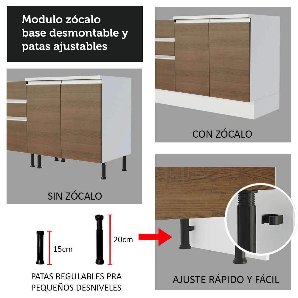 Foto 5 | Mueble de Cocina MADESA G241249BGL color Marrón 3 Cajones 2 Puertas 120 CM