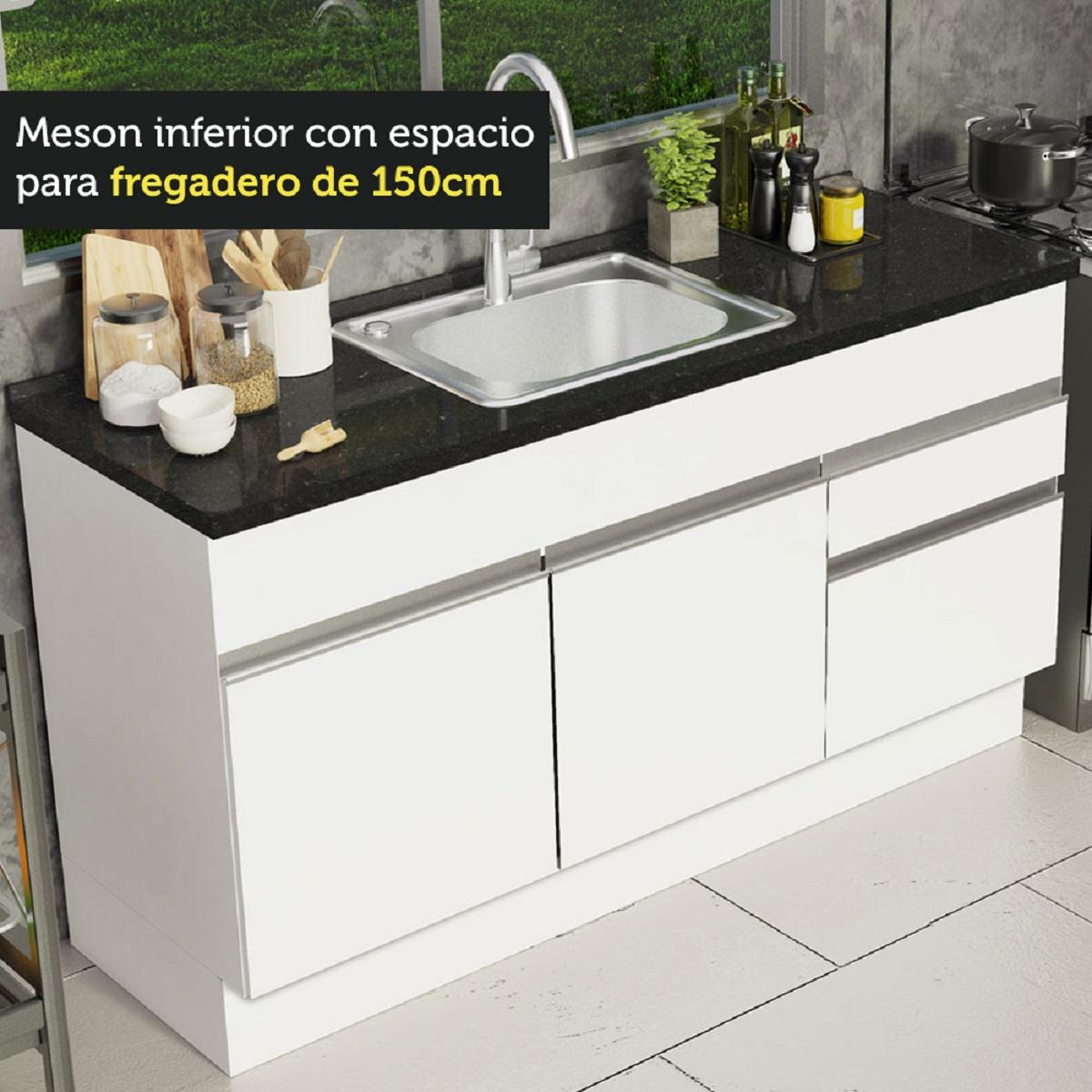 Foto 7 pulgar | Mueble de Cocina MADESA G2415309GL color Blanco 2 Cajones 2 Puertas 150 CM