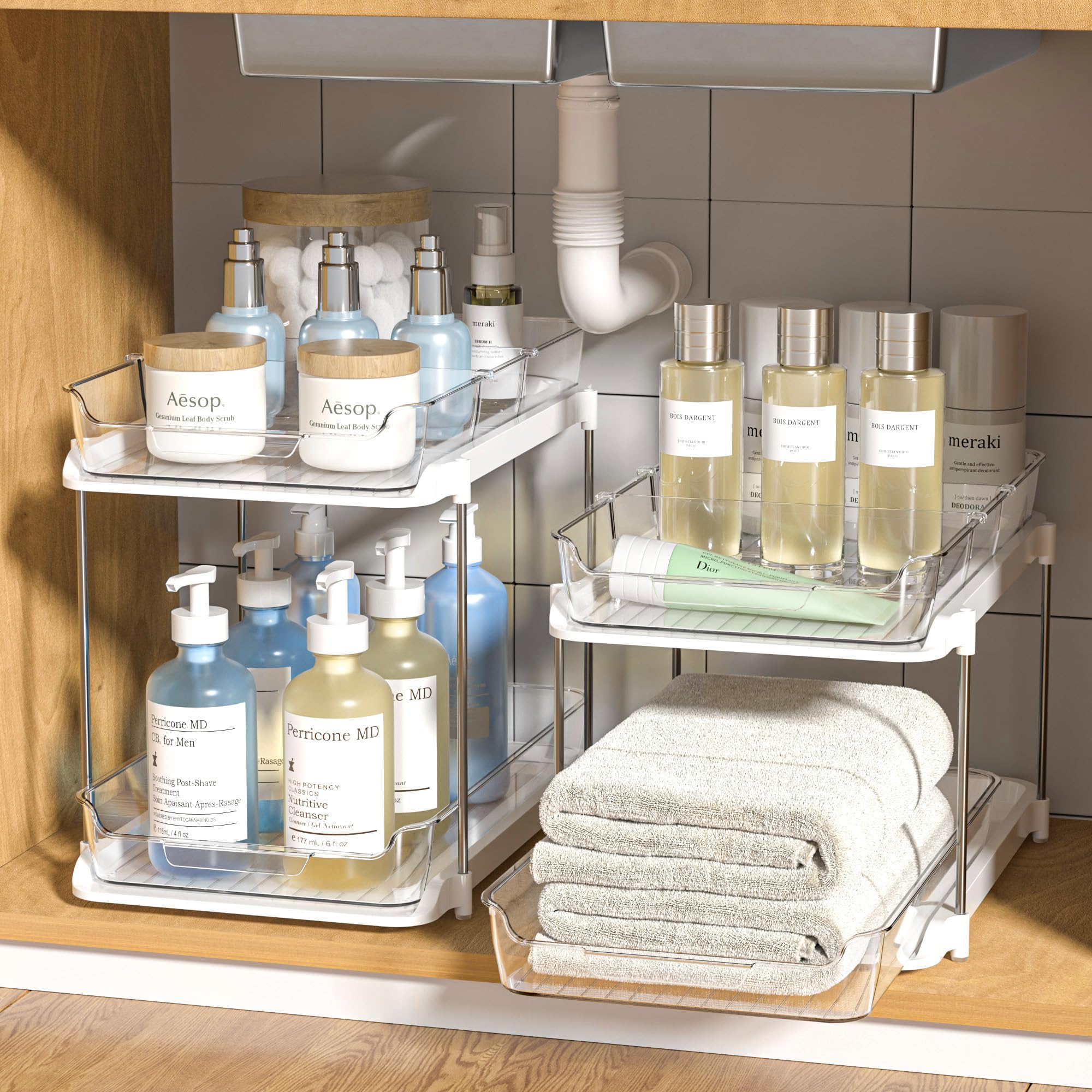 Organizador De Almacenamiento Delamu 2 Juegos De 2 Niveles Para Baño Debajo Del Lavabo - Venta Internacional.