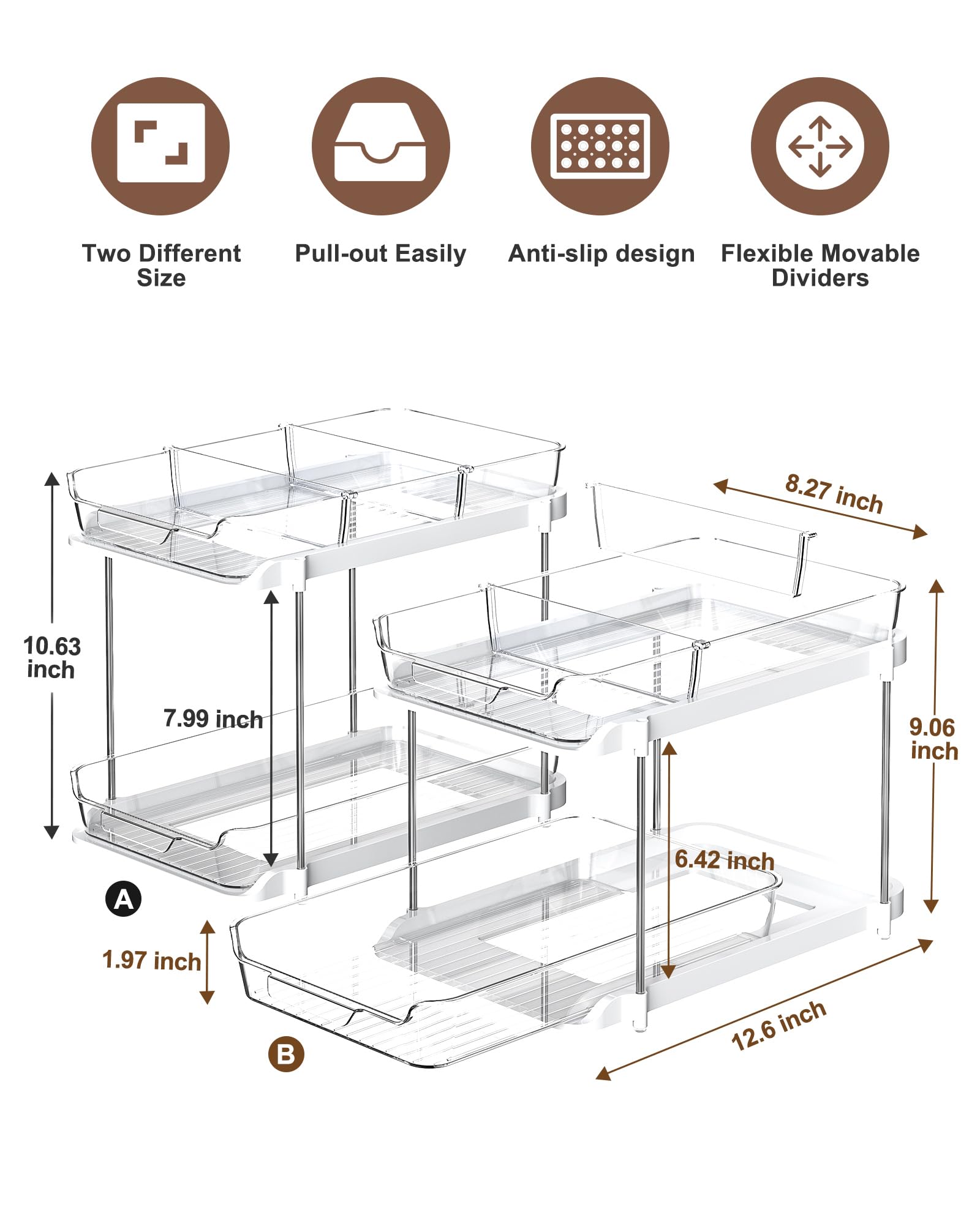 Foto 5 | Organizador De Almacenamiento Delamu 2 Juegos De 2 Niveles Para Baño Debajo Del Lavabo - Venta Internacional.