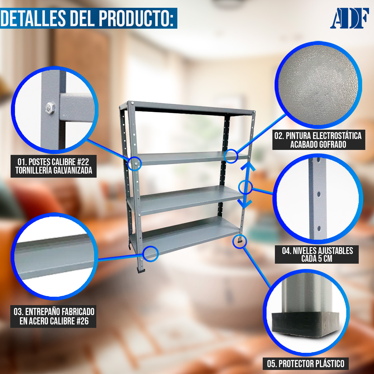 Foto 4 pulgar | Anaquel Metálico Adf Gris de 4 Niveles