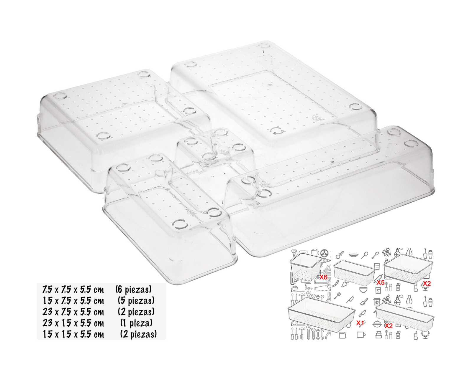 Foto 3 | Organizadores de Cajón Brandtrendy color Transparente 16 Piezas