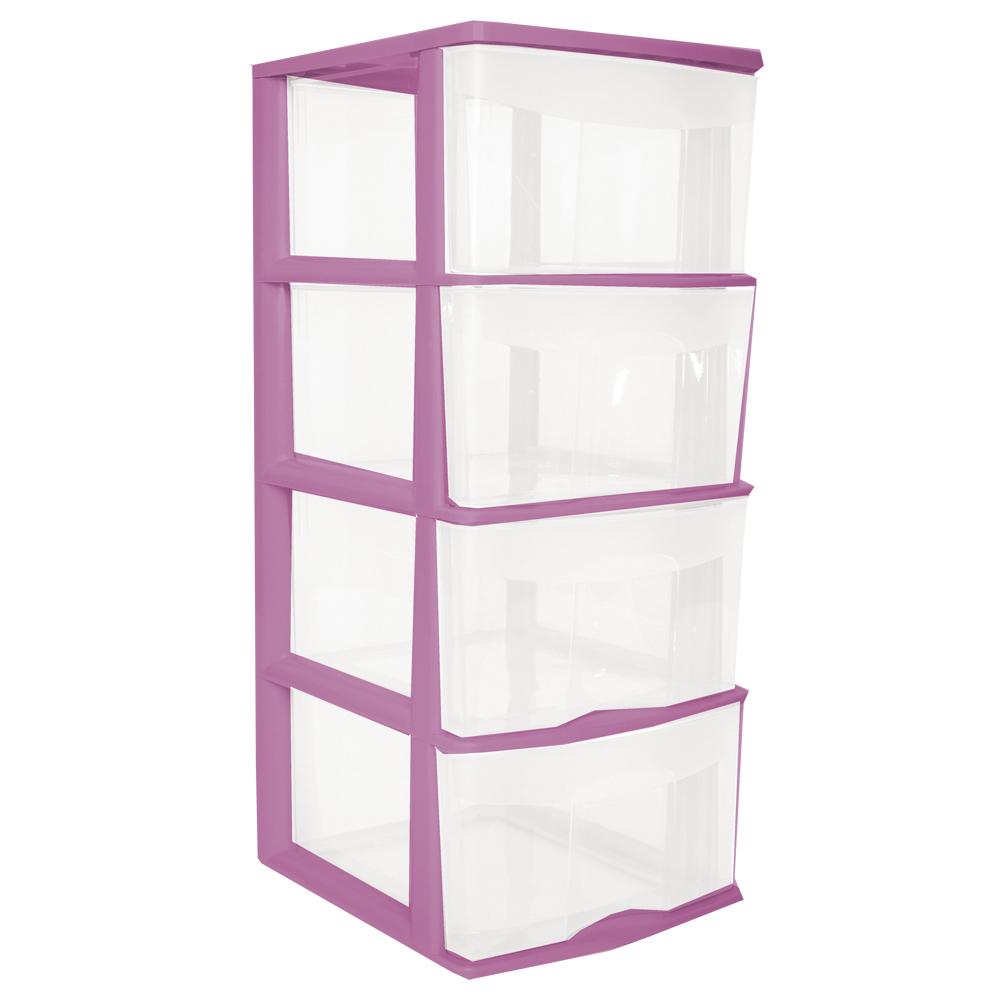 Caja Plástico Liftor Organizador 4 Cajones Altos y Amplios Rosa