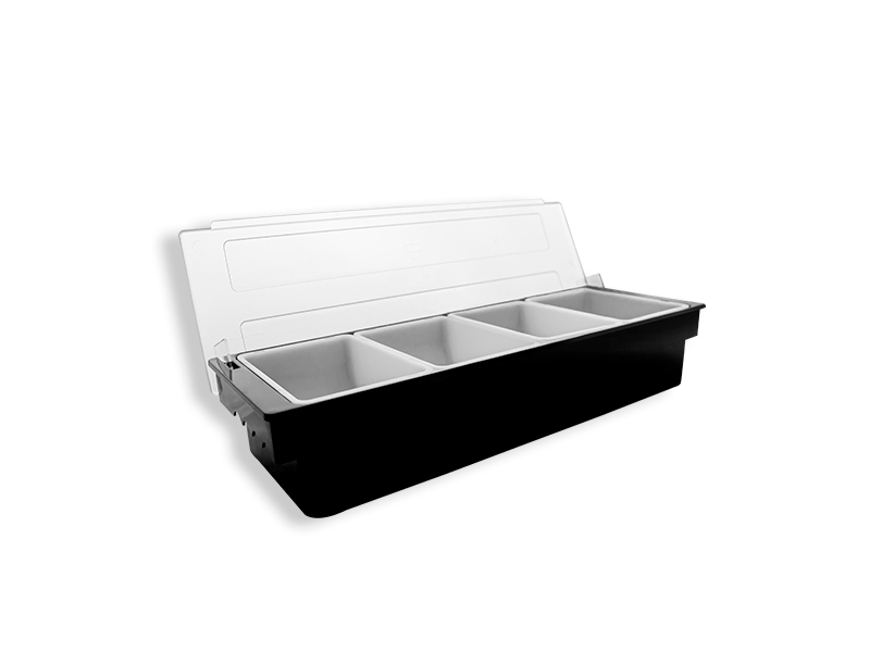 Caja Para Condimentos Caledonia Caco-4 Plástico Abs, Ps Y Pp, Con 4 Compartimentos Removibles Y Tapa Acrílica