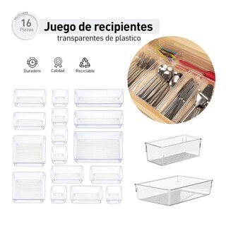 Foto 2 | Organizador De Cajones Joyas Maquillaje 16 Pzas De Plástico Belug Transparente