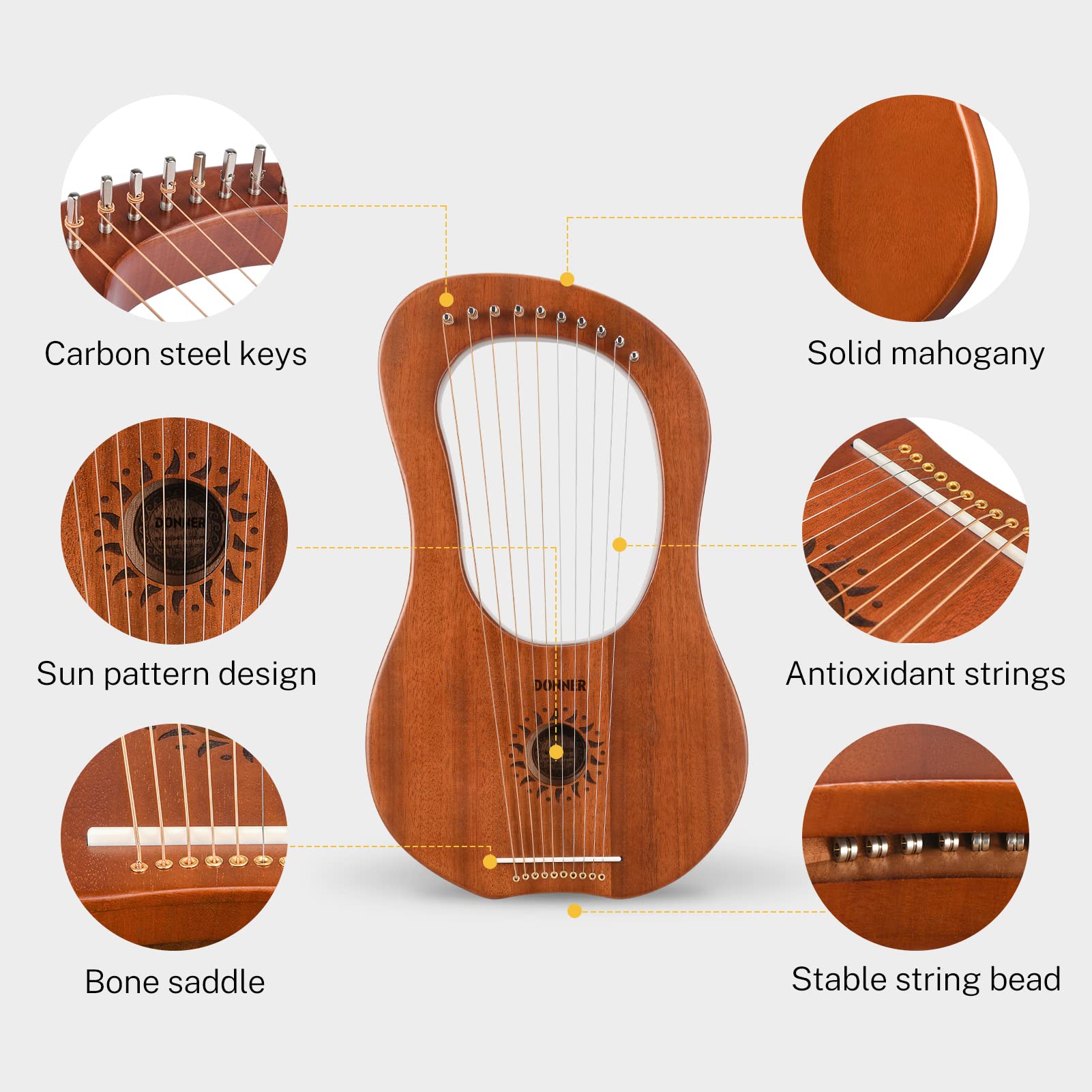 Foto 2 | Lyre Harp Donner Dlh-002, 10 Cuerdas De Metal, Cuerpo De Caoba - Venta Internacional.