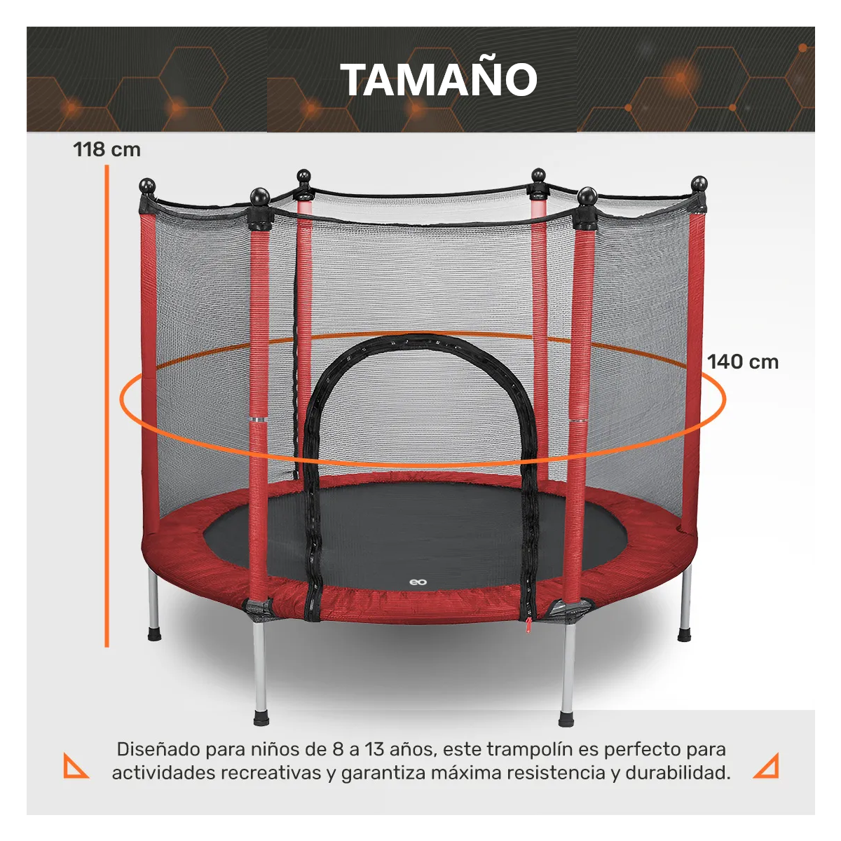 Foto 4 pulgar | Trampolín, Brincolín Para Niños, Diámetro 140 Cm Alto 118 Cm Eo Safe Imports Esi-19245 Rojo