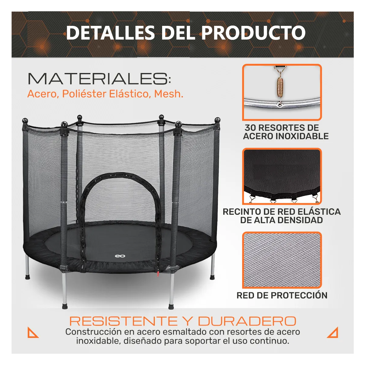 Foto 3 pulgar | Trampolín Y Brincolín Para Niños, Material De Acero, Diámetro 140 Cm Alto 118 Cm Eo Safe Imports Esi-19244 Negro