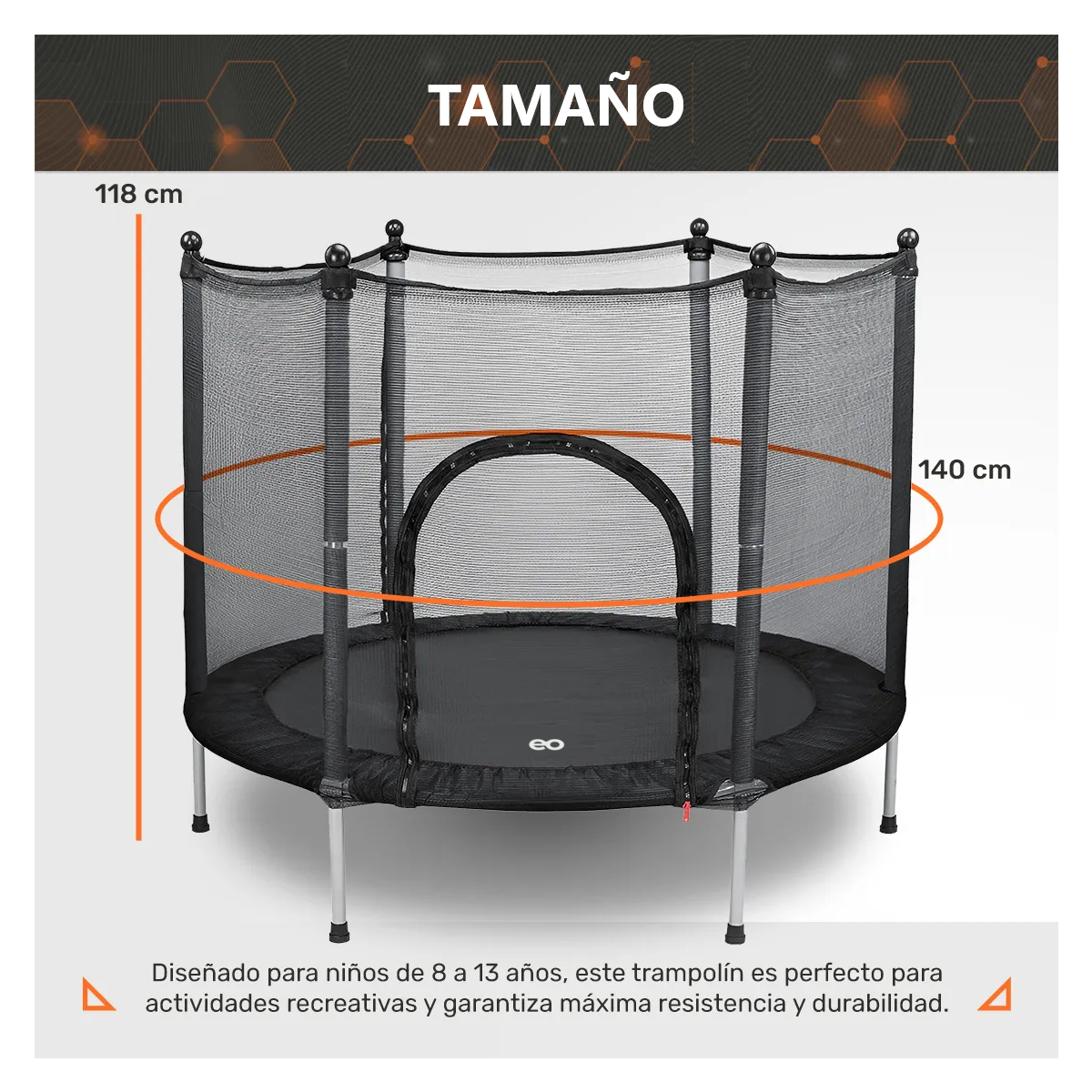 Foto 4 pulgar | Trampolín Y Brincolín Para Niños, Material De Acero, Diámetro 140 Cm Alto 118 Cm Eo Safe Imports Esi-19244 Negro