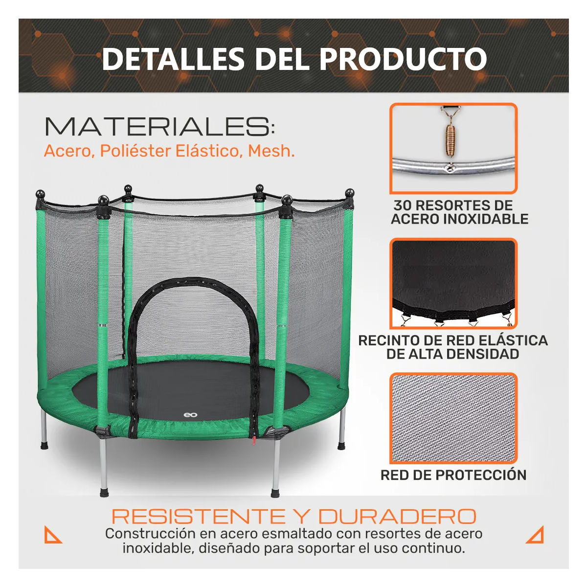 Foto 2 | Brincolín Trampolín Para Niños De Acero, De Diámetro 140 Cm Y Alto 118 Cm Eo Safe Imports Esi-19247 Verde