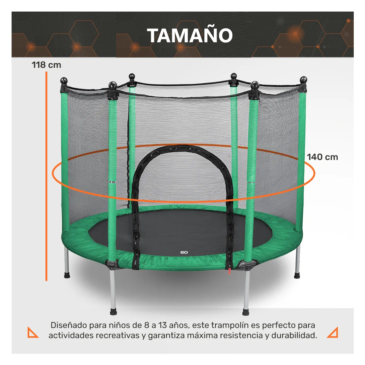Foto 4 pulgar | Brincolín Trampolín Para Niños De Acero, De Diámetro 140 Cm Y Alto 118 Cm Eo Safe Imports Esi-19247 Verde