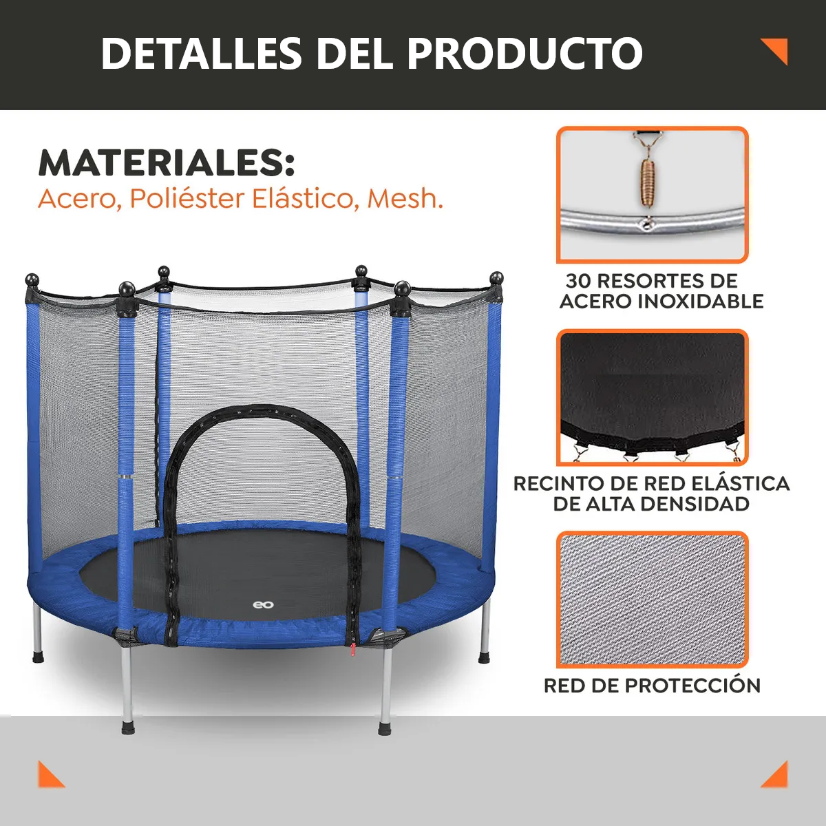 Foto 2 | Trampolín Brincolín Para Niños Acero Diámetro 140 Cm Alto 118 Cm Eo Safe Imports Esi-19243 Azul