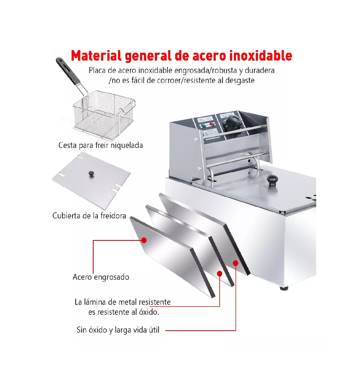 Foto 3 | Freidora de Aceite Eléctrica con Acero Inoxidable 6 Litros color Plata