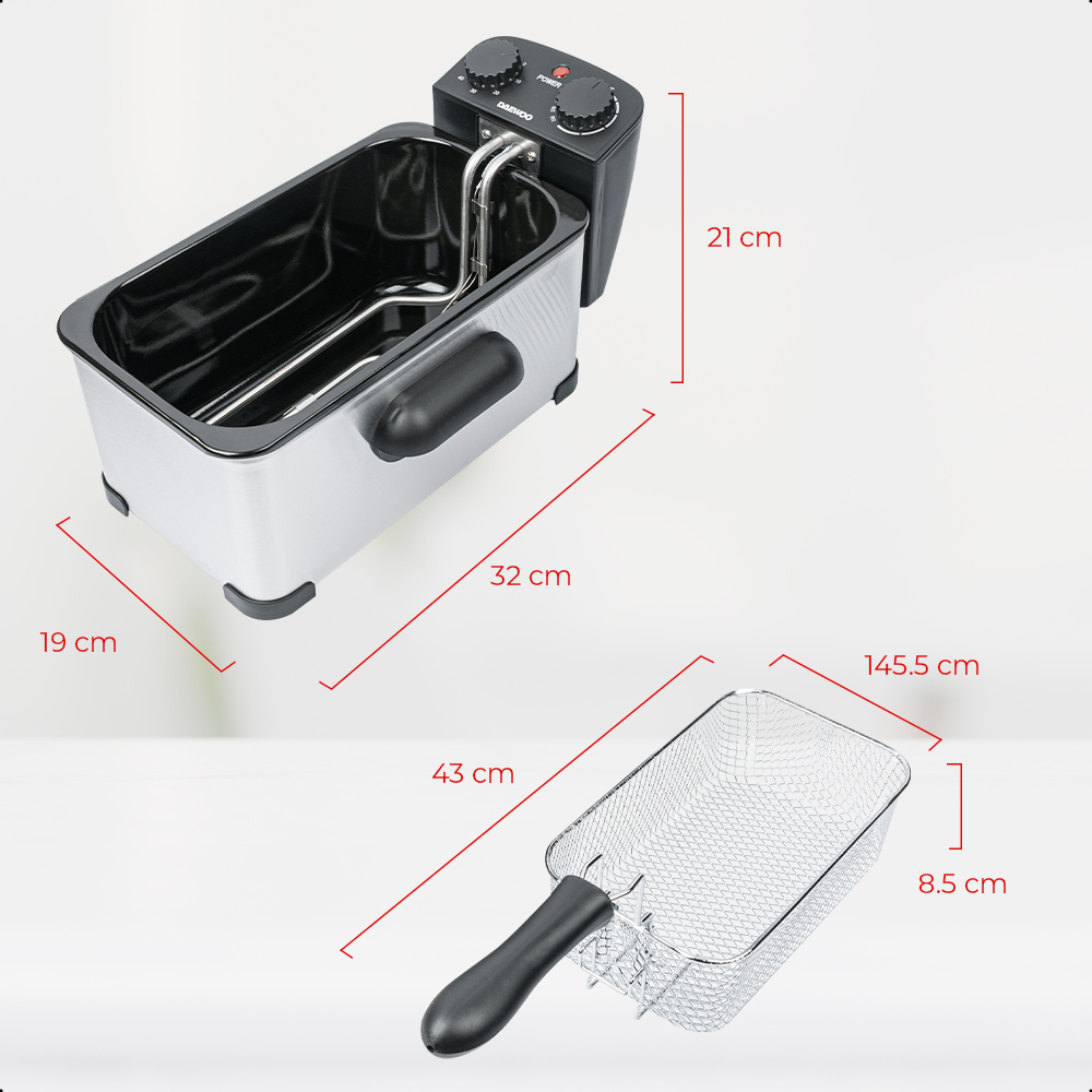 Foto 4 | Freidora Daewoo de Inmersión 3L con Cesta Cromada Antiadherente