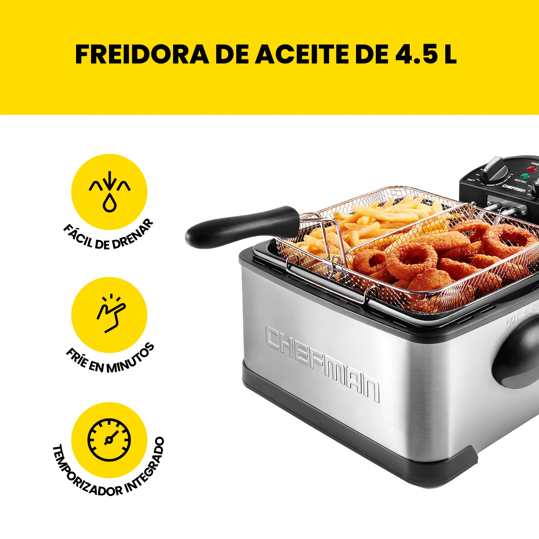 Foto 6 pulgar | Freidora de Aceite Chefman Tamaño Jumbo de 4.5 L para Freír