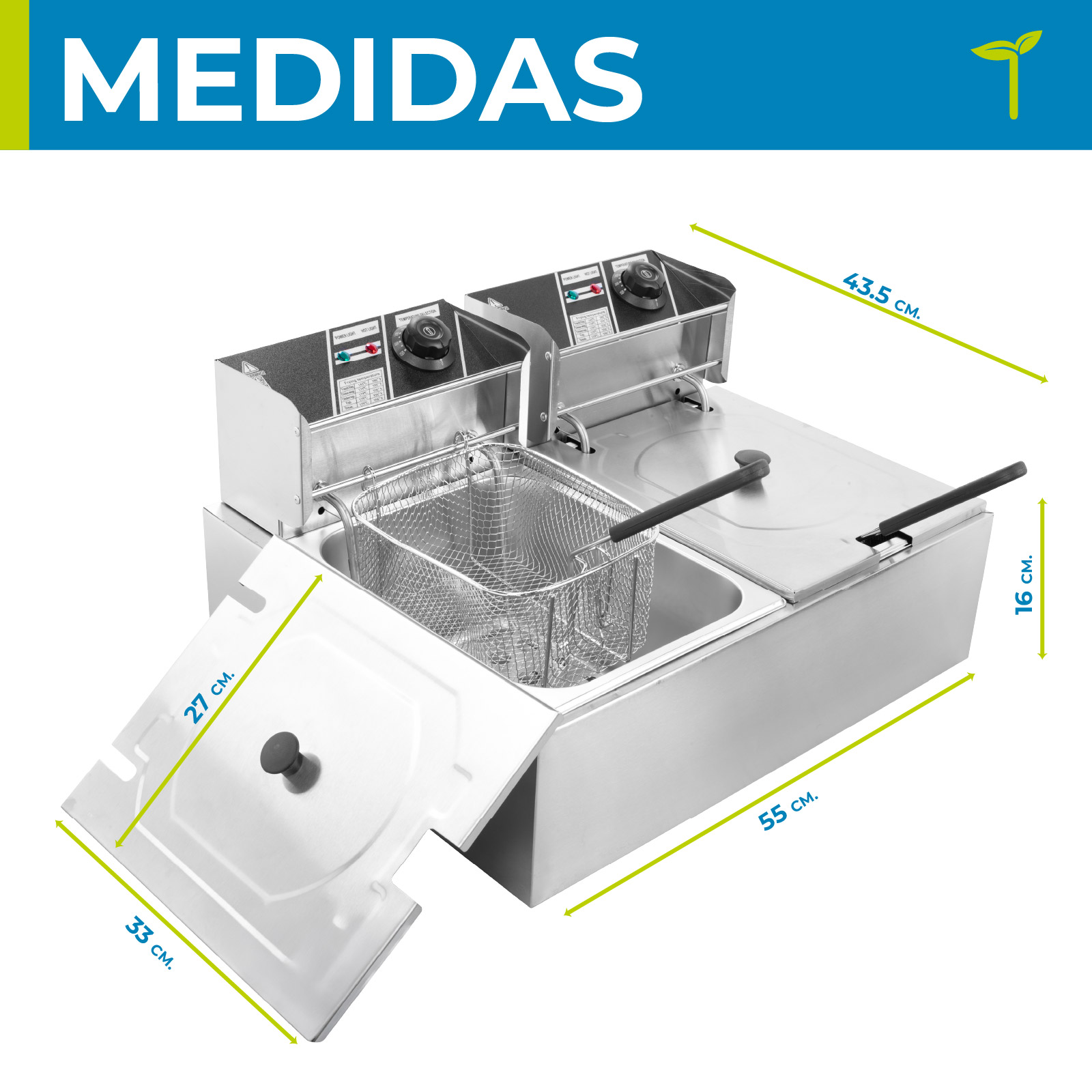 Foto 5 pulgar | Freidora Eléctrica de Aceite Doble Industrial 3400 W Onof Plateado Frecuencia 50/60 Hz